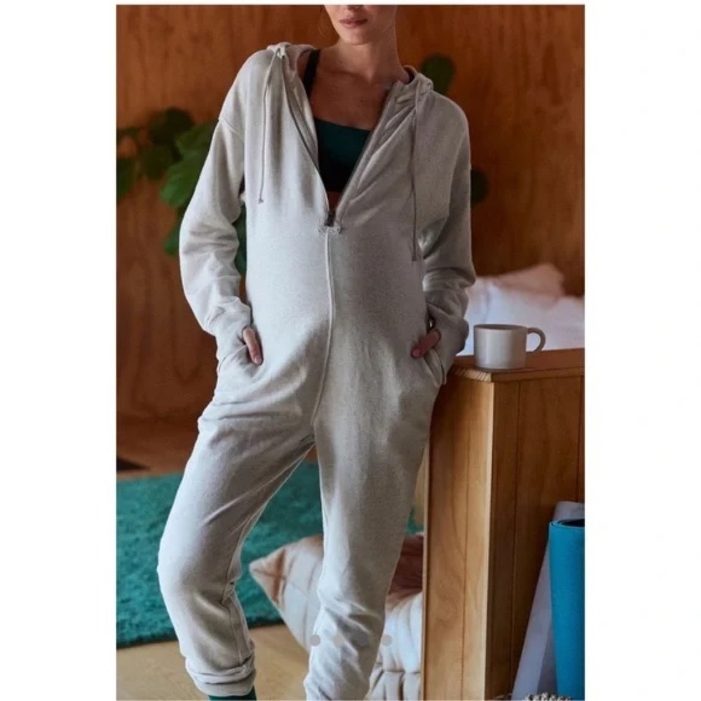FP Movement by Free People Light Gray Hooded Jumpsuit